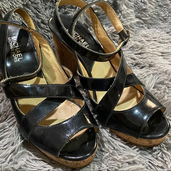 Black Michael Kors Cork Heel Open Toe - Picture 3 of 6